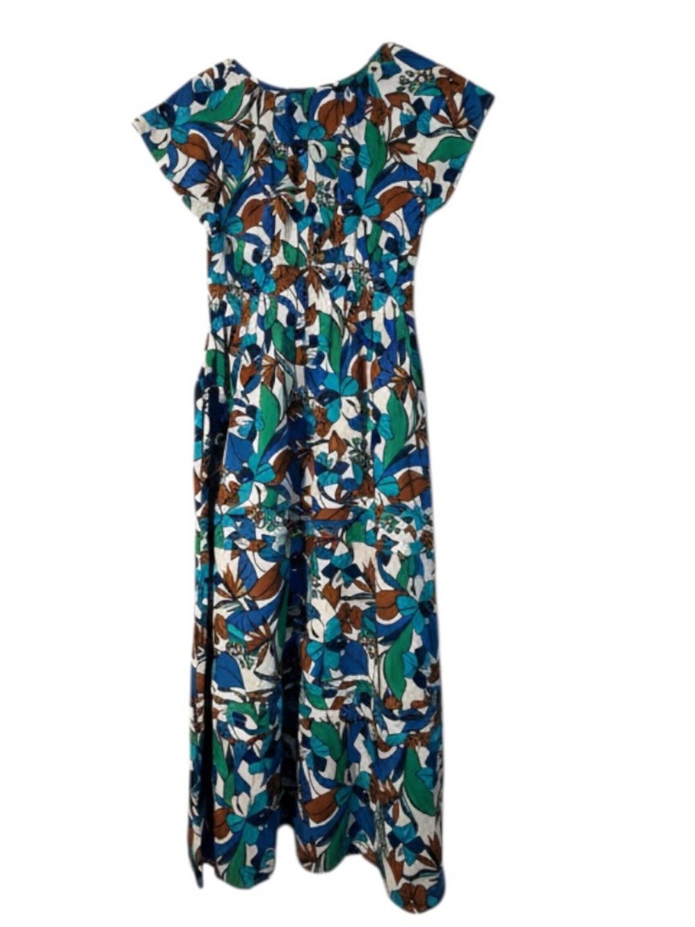 Linen Floral Dress C&C California Maxi Size S Blue Green Boho - Picture 3 of 6